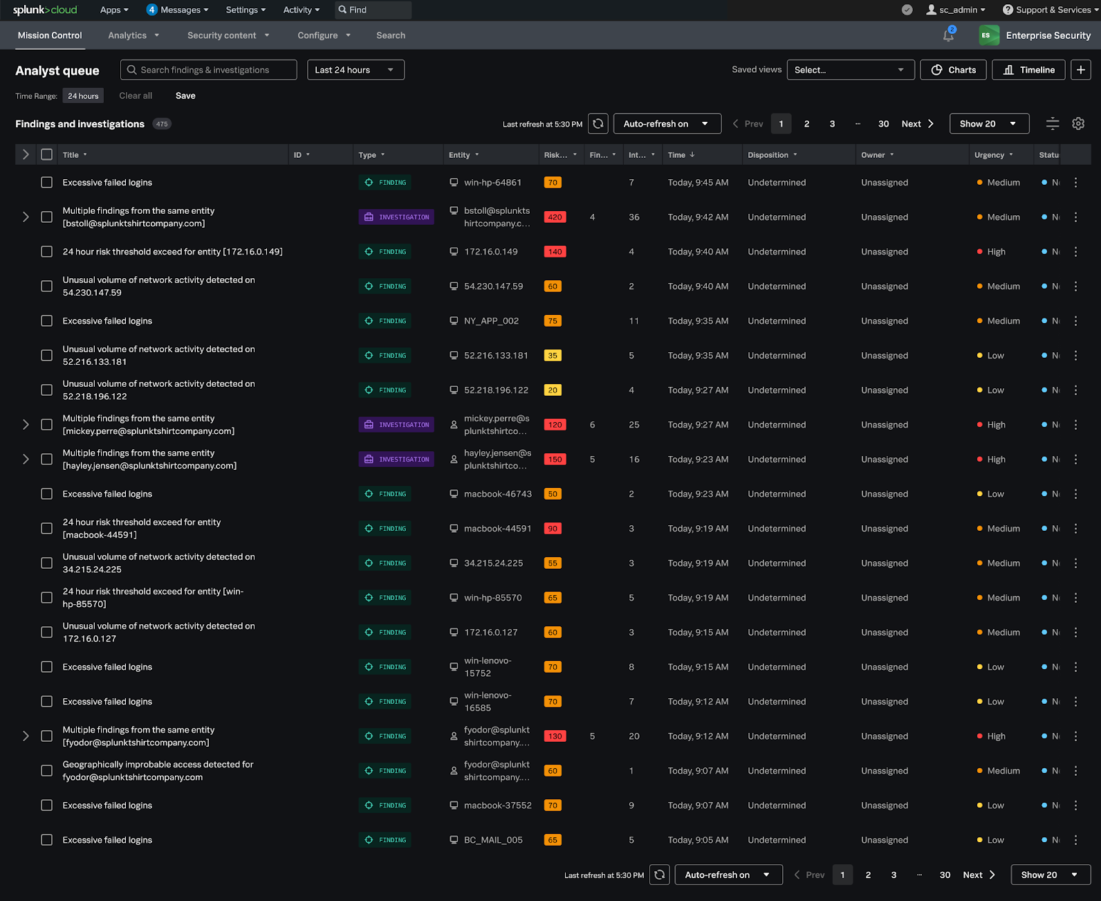 Splunk Enterprise Security 界面 1